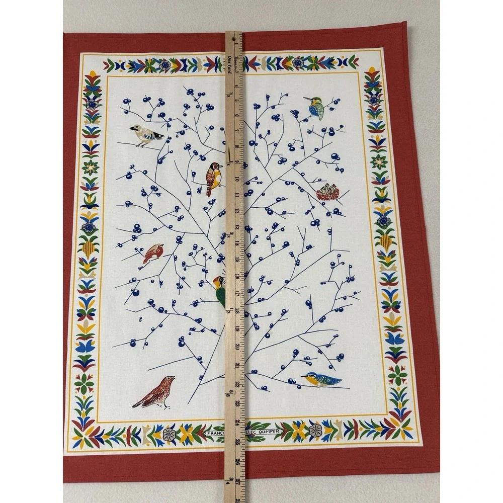 Francois Le Villec Quimper Tea Towel French Birds Hummingbird Winter Berry Flaws
